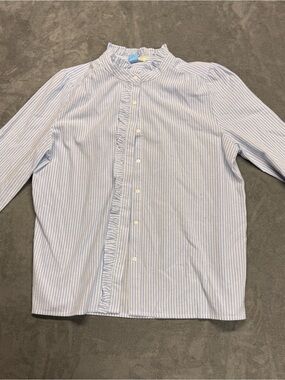 💙🤍 Lili & Lala Striped High-Collar Cotton Shirt with Frill Detail